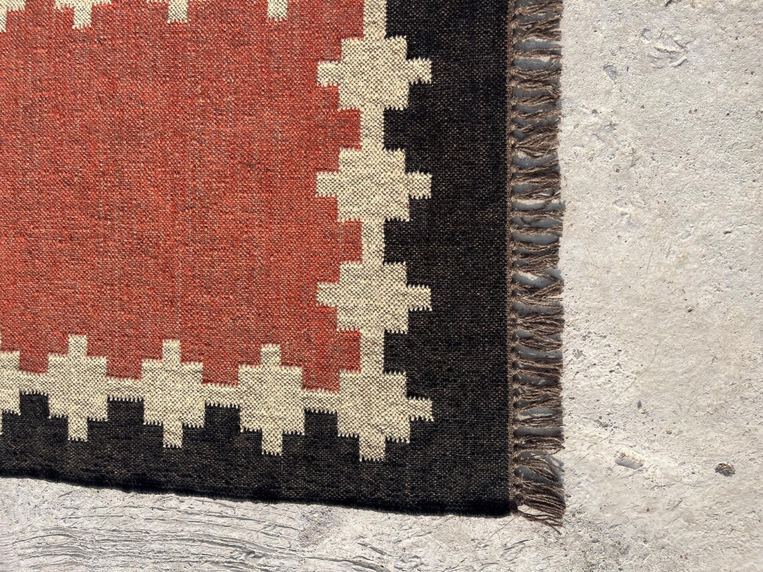 Handwoven Wool Jute Kilim Runner Traditional Geometric Dhurrie