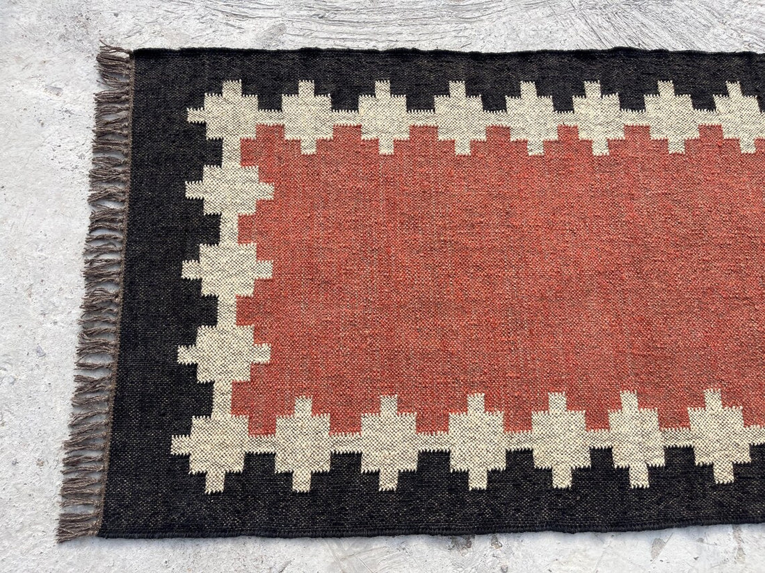 Handwoven Wool Jute Kilim Runner Traditional Geometric Dhurrie