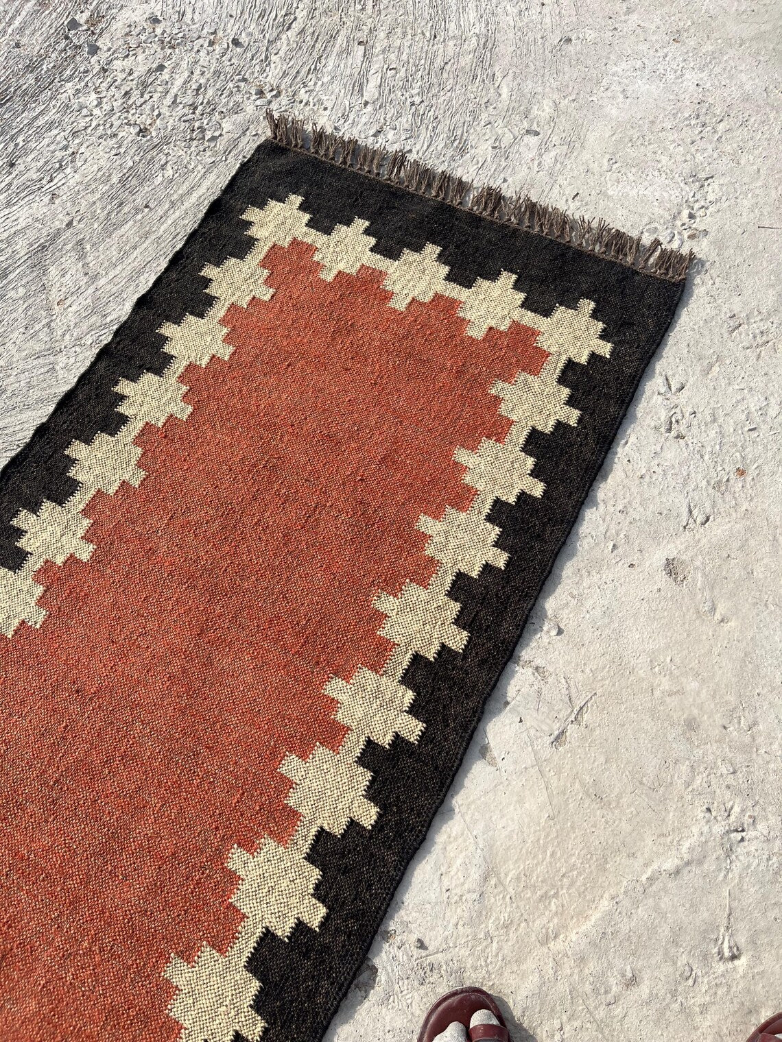Handwoven Wool Jute Kilim Runner Traditional Geometric Dhurrie