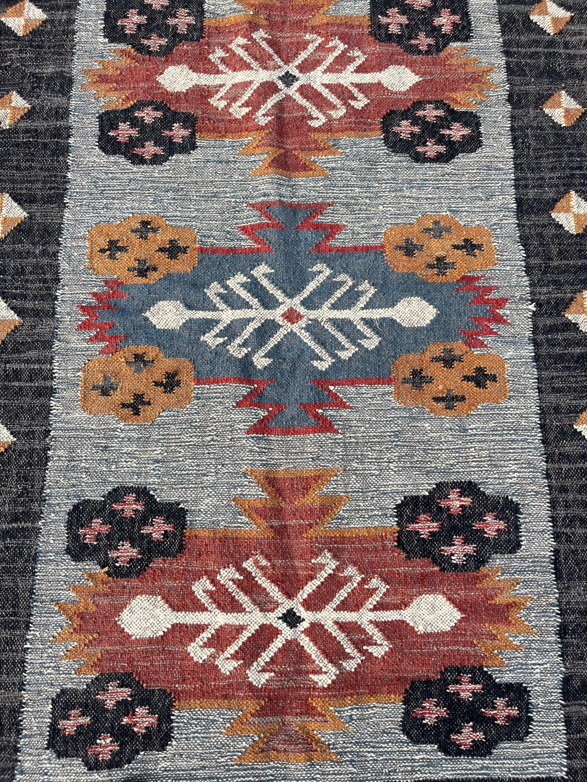 Handwoven Wool Jute Kilim Dhurrie Rug, Traditional Multicolor Oriental Decor