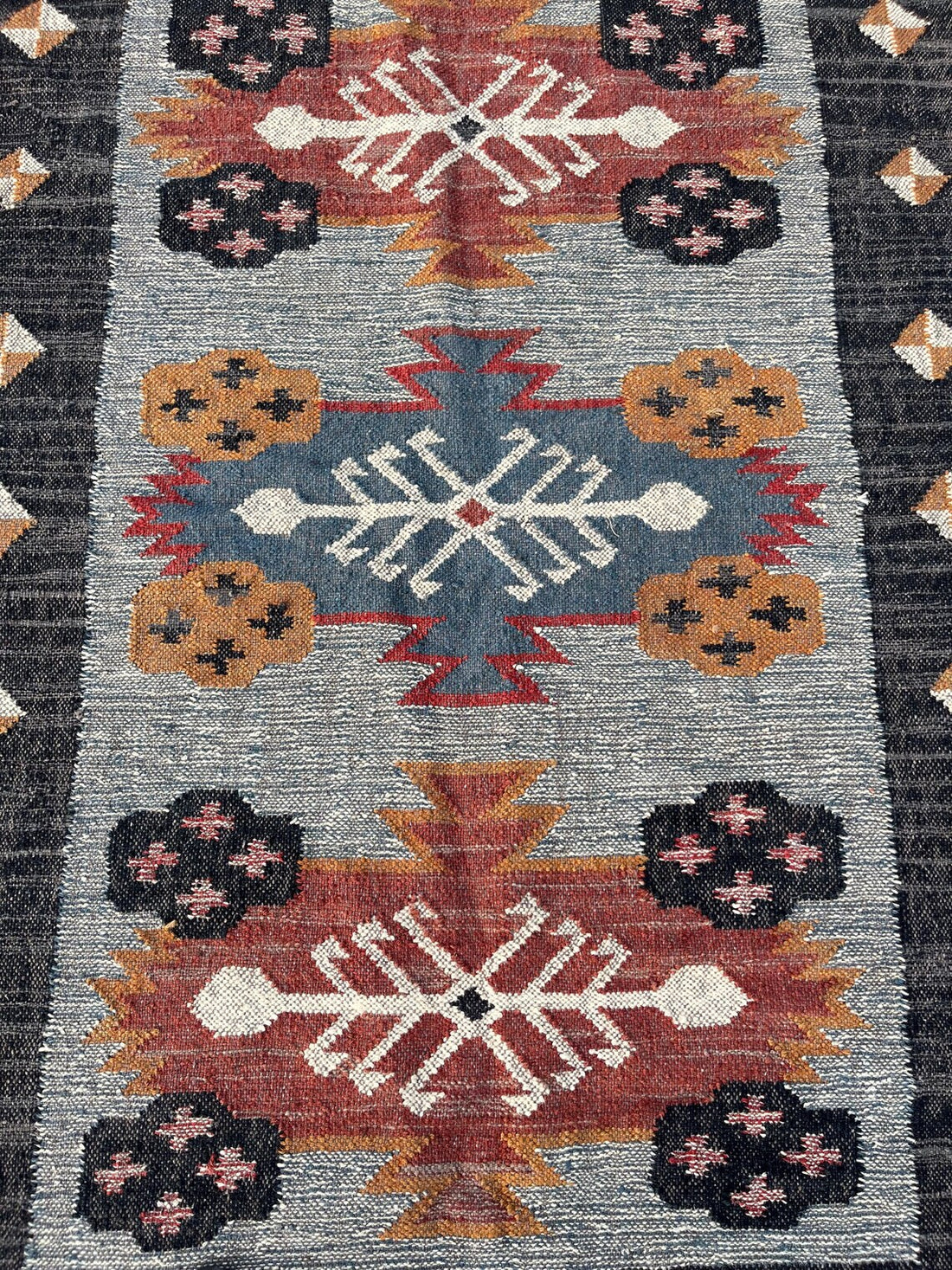 Handwoven Wool Jute Kilim Dhurrie Rug, Traditional Multicolor Oriental Decor