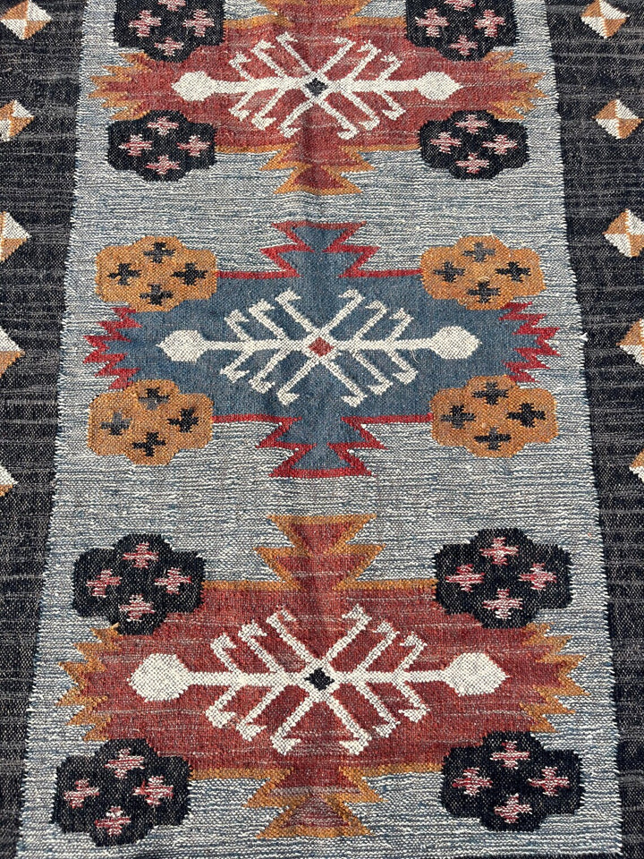 Handwoven Wool Jute Kilim Dhurrie Rug, Traditional Multicolor Oriental Decor