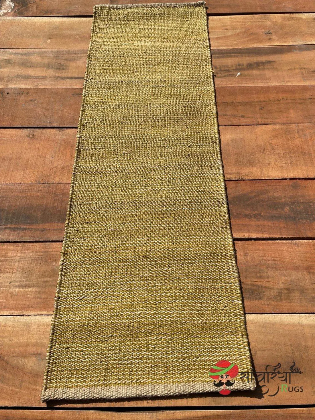 Handmade Hemp Jute Rug Runner – Natural & Yellow Design