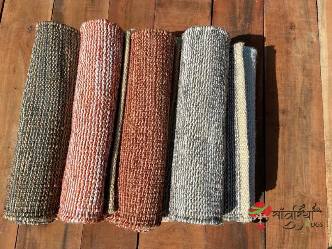 Handmade Hemp Jute Rug Runner – Natural & Yellow Design