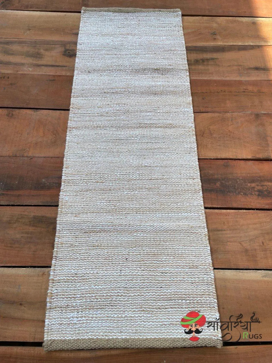 Handmade Hemp Jute Rug Runner – Natural & Yellow Design