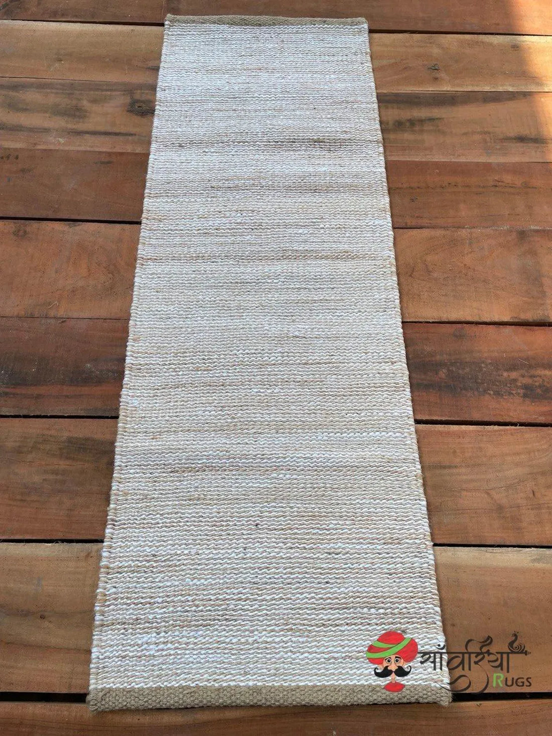 Handmade Hemp Jute Rug Runner – Natural & Yellow Design