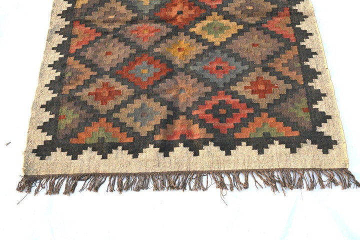 Multicolor Handwoven Kilim Rug | Wool & Jute Bohemian Flatweave | Indian Navajo Dhurrie