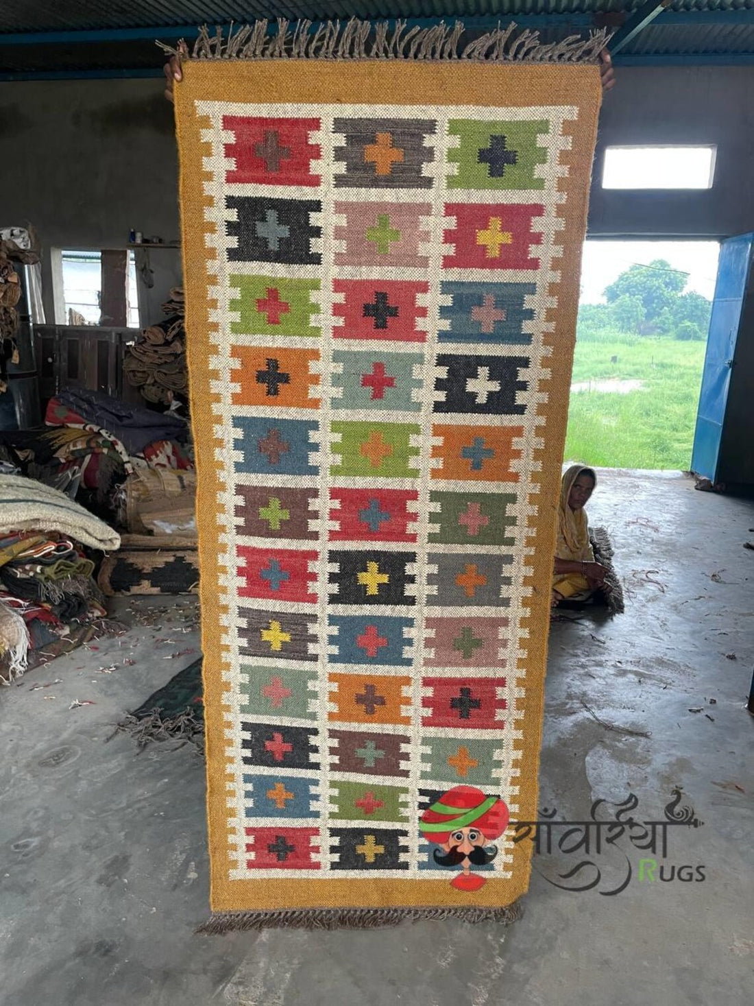 Handwoven Wool Jute Kilim Runner Oriental Tribal Geometric Pattern Rug