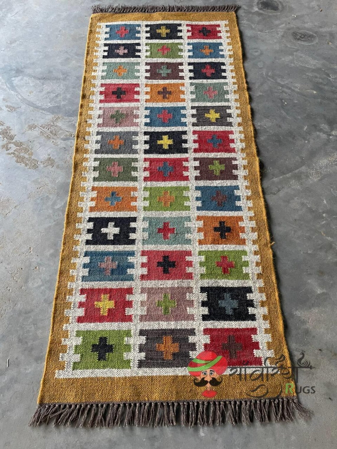 Handwoven Wool Jute Kilim Runner Oriental Tribal Geometric Pattern Rug