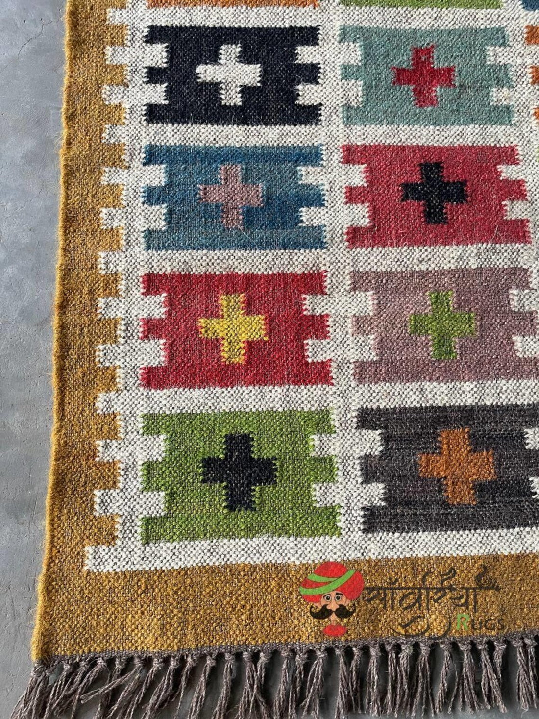 Handwoven Wool Jute Kilim Runner Oriental Tribal Geometric Pattern Rug