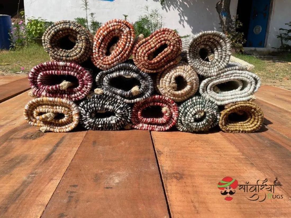 Handmade Hemp Jute Rug Runner – Natural & Yellow Design