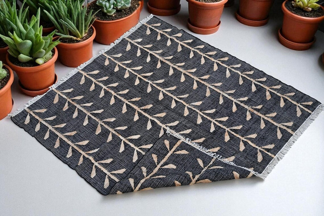 Handwoven Jute Cotton Rug | Bohemian Floral Runner | Eco-Friendly Natural Area Rug for Living Room & Bedroom | Sanwariya Rugs