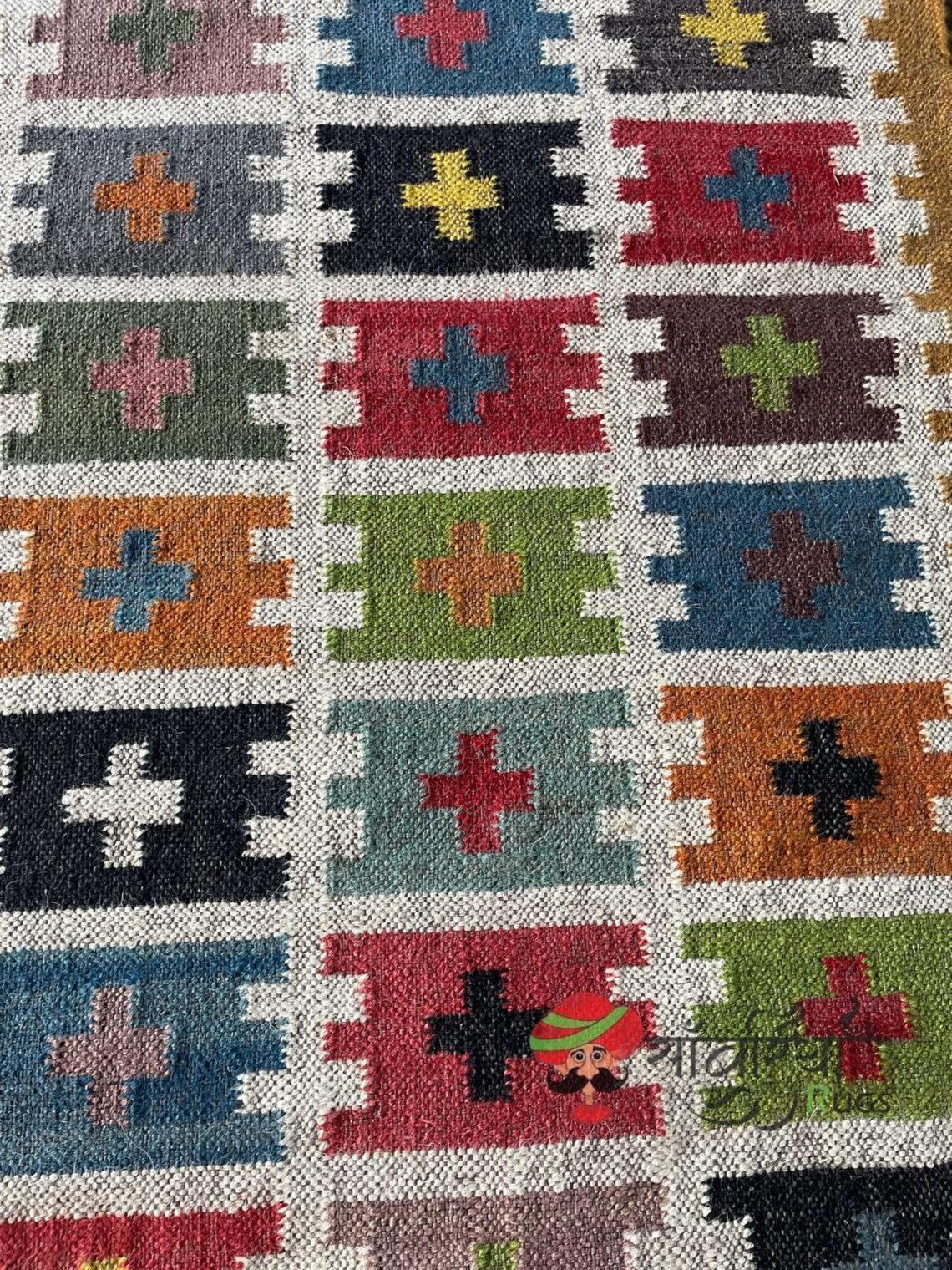 Handwoven Wool Jute Kilim Runner Oriental Tribal Geometric Pattern Rug