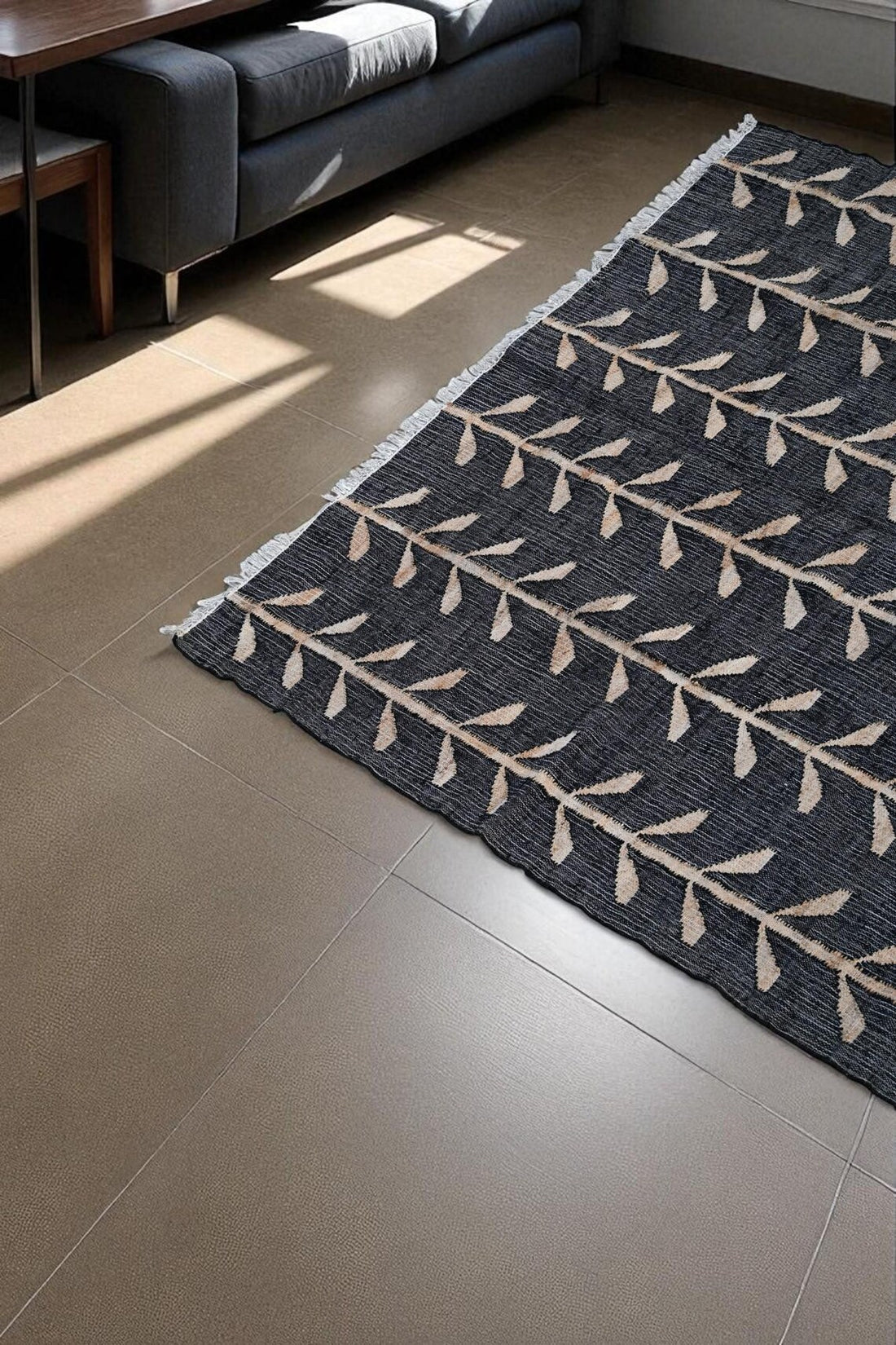 Handwoven Jute Cotton Rug | Bohemian Floral Runner | Eco-Friendly Natural Area Rug for Living Room & Bedroom | Sanwariya Rugs