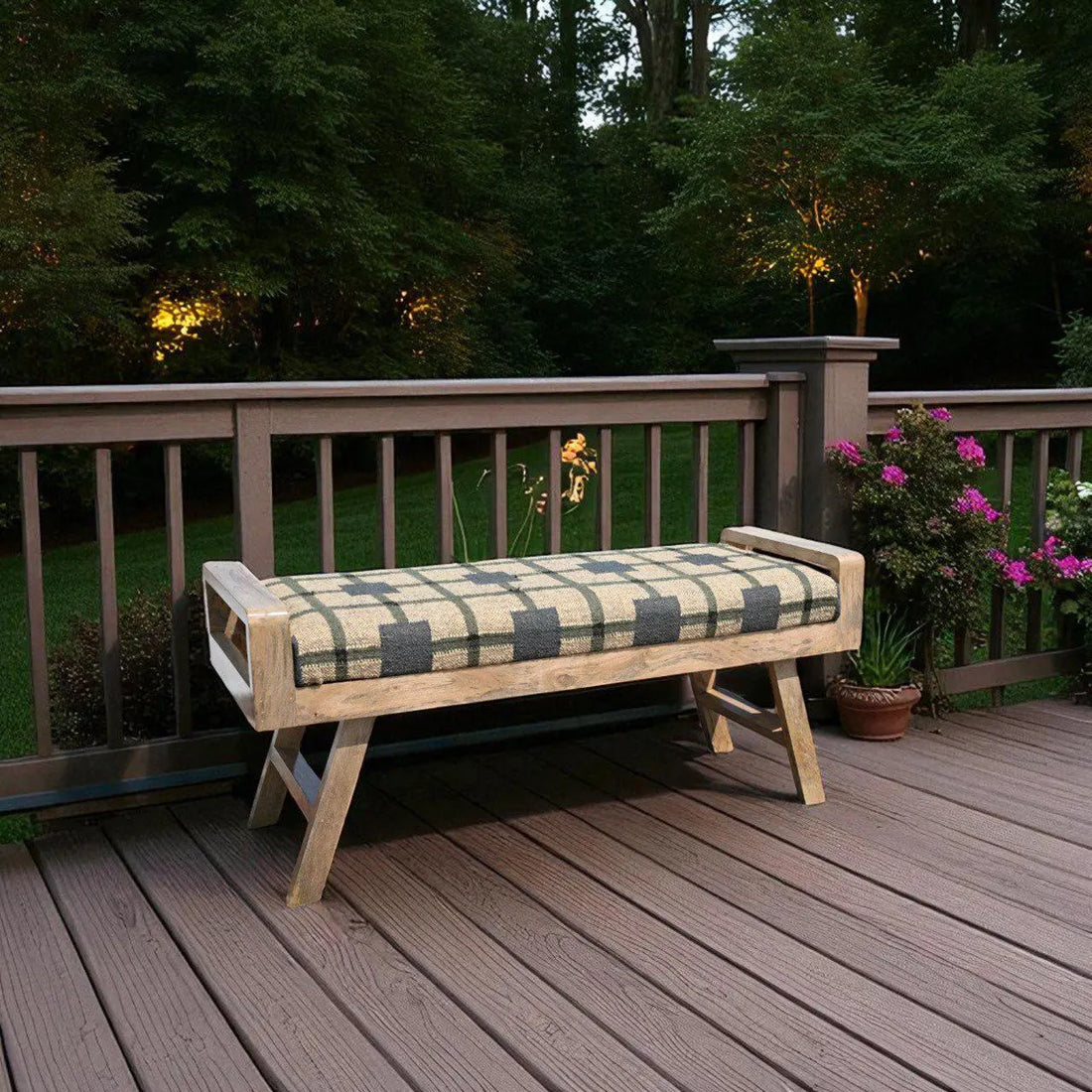 Wooden Folding Kilim Rug Bench – Boho Wool Jute Upholstered Seat