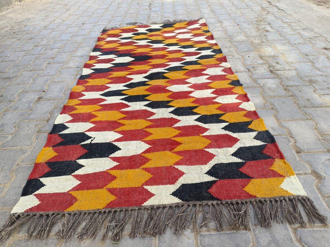 Handwoven Wool Jute Kilim Rug Runner
