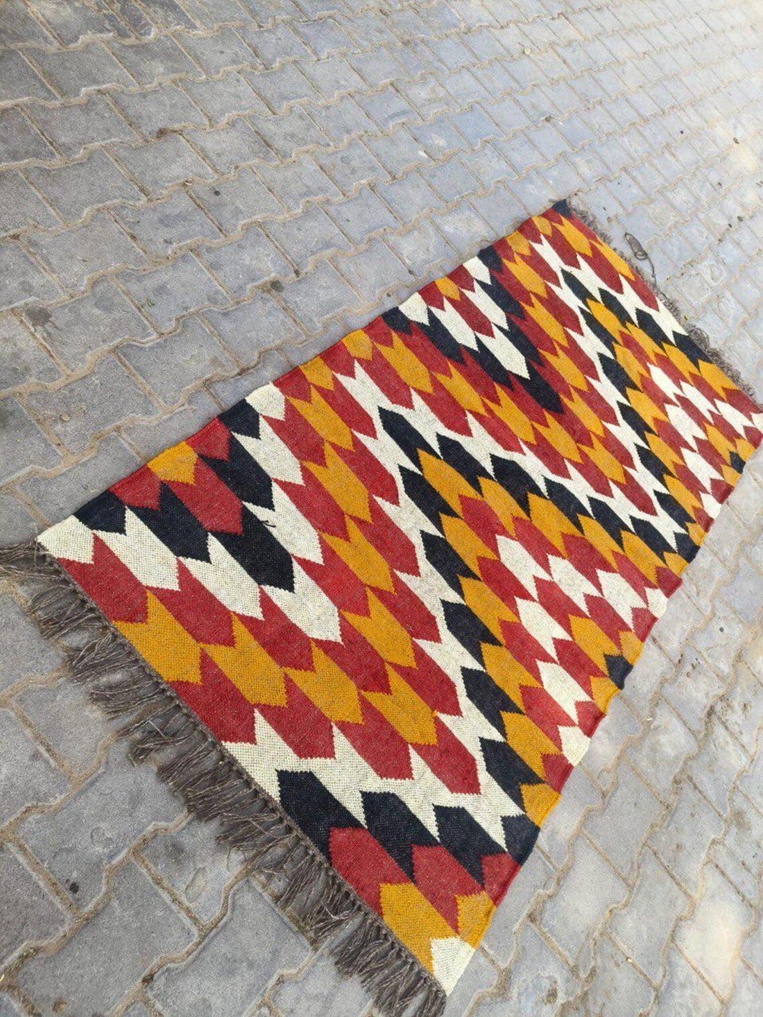 Handwoven Wool Jute Kilim Rug Runner