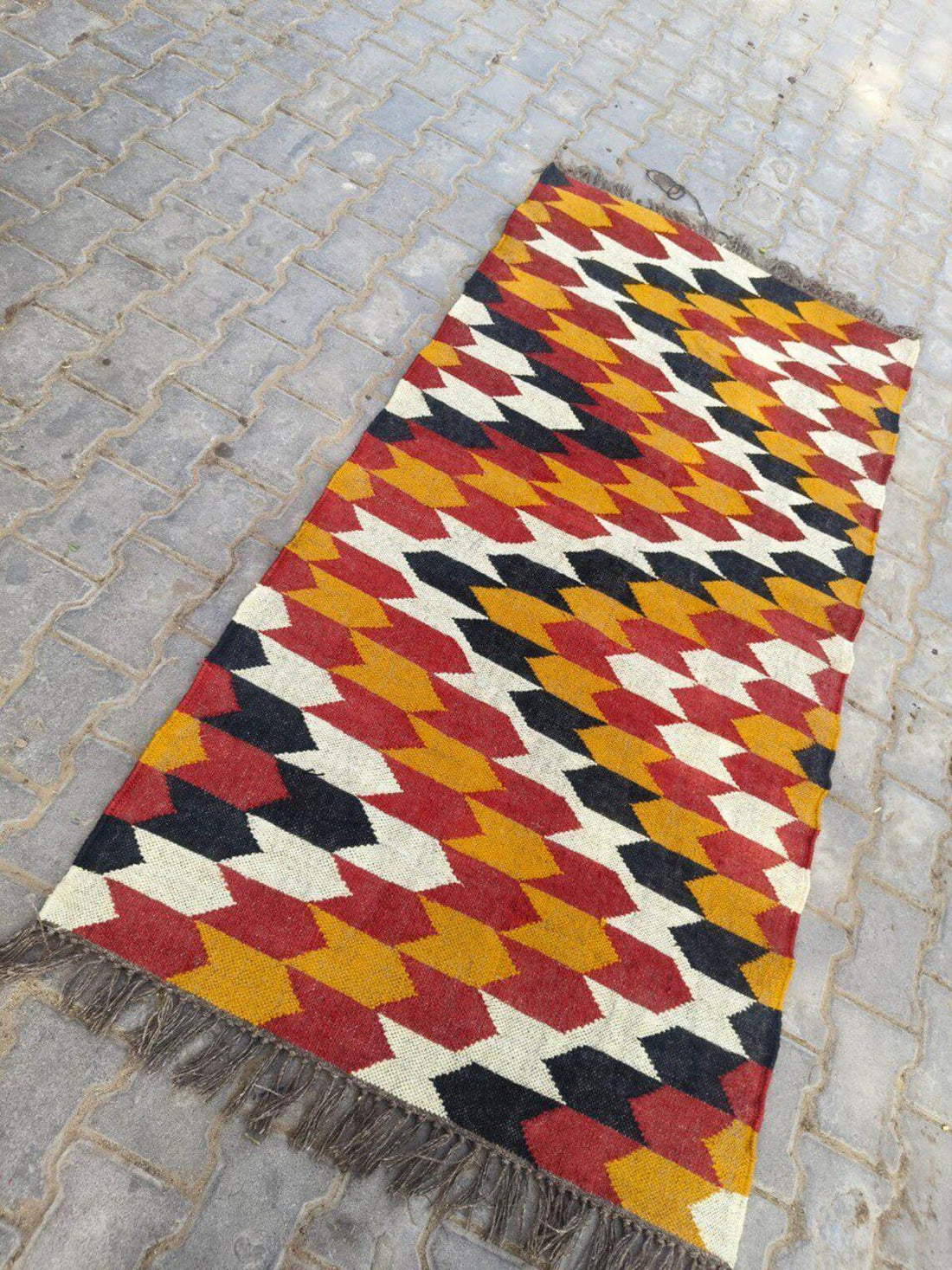 Handwoven Wool Jute Kilim Rug Runner