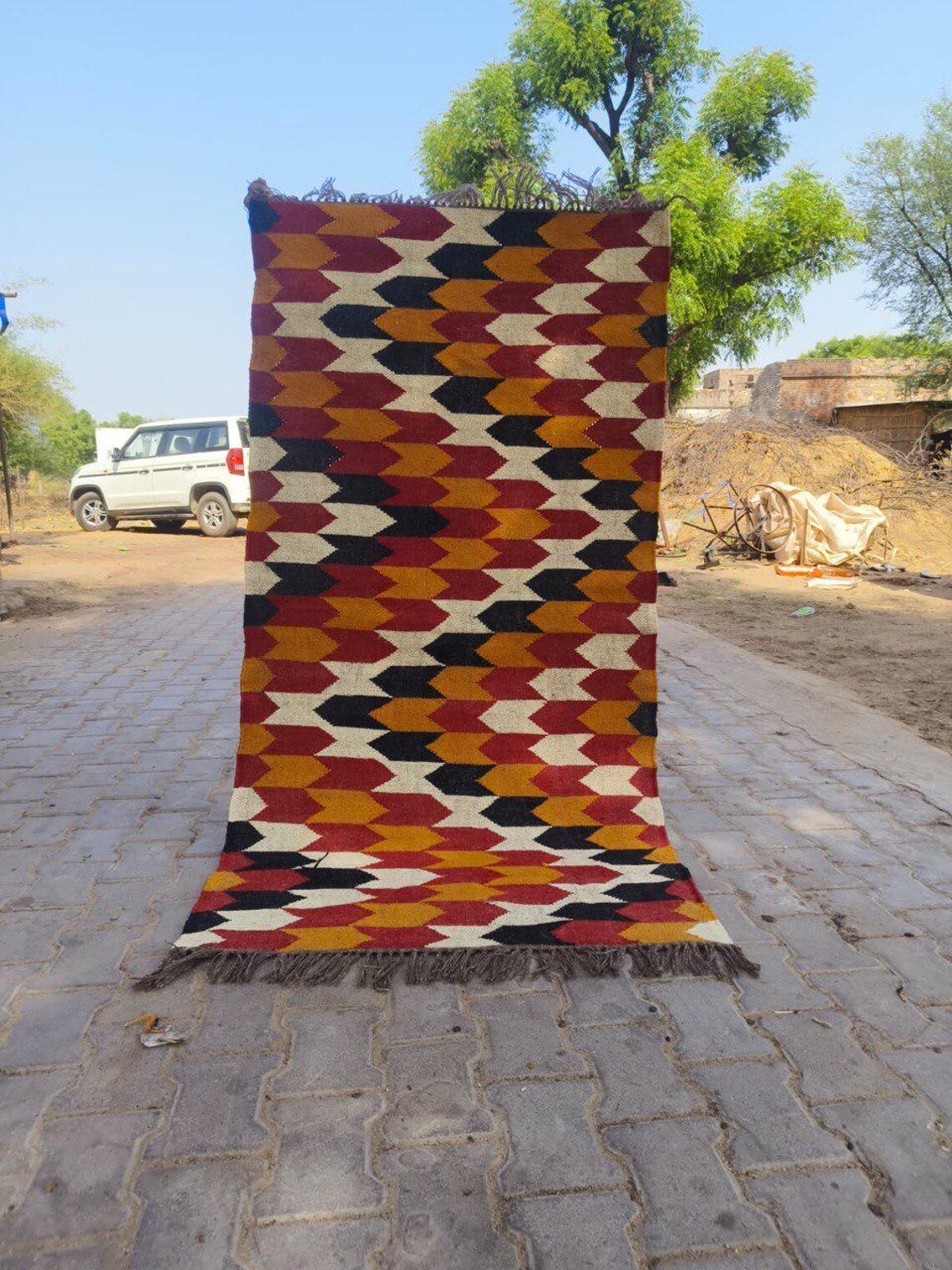 Handwoven Wool Jute Kilim Rug Runner