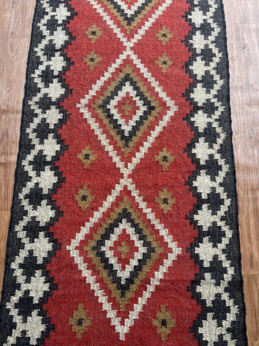 Handwoven Wool Jute Kilim Runner Oriental Geometric Rug