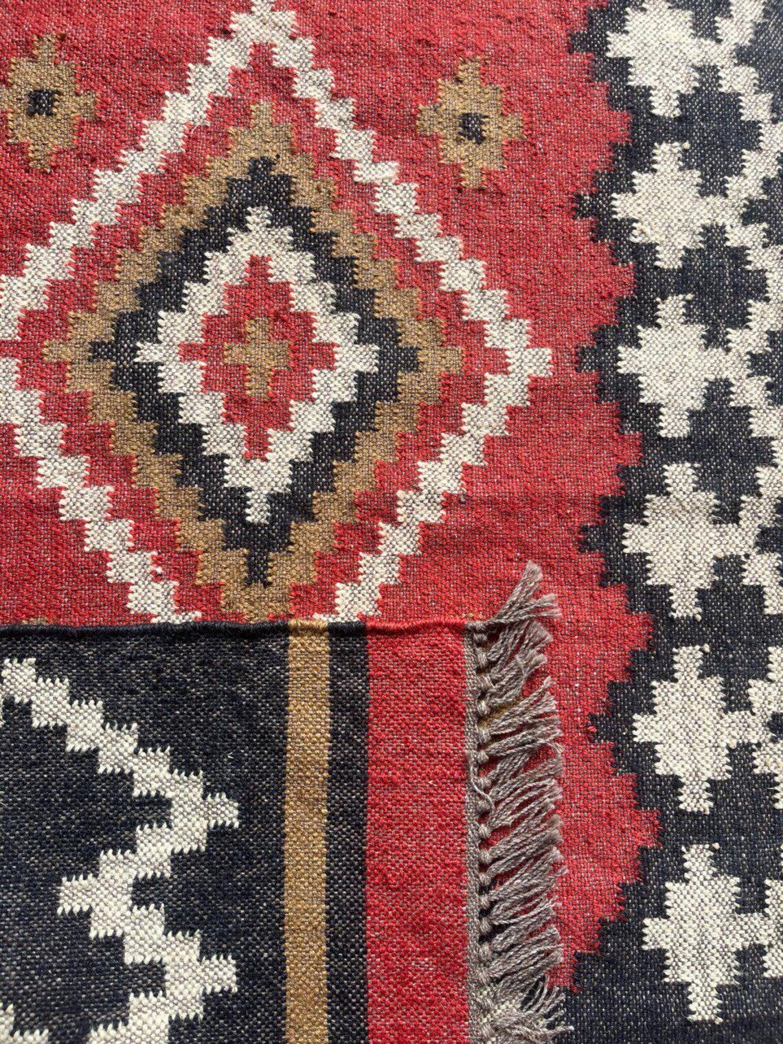 Handwoven Wool Jute Kilim Runner Oriental Geometric Rug