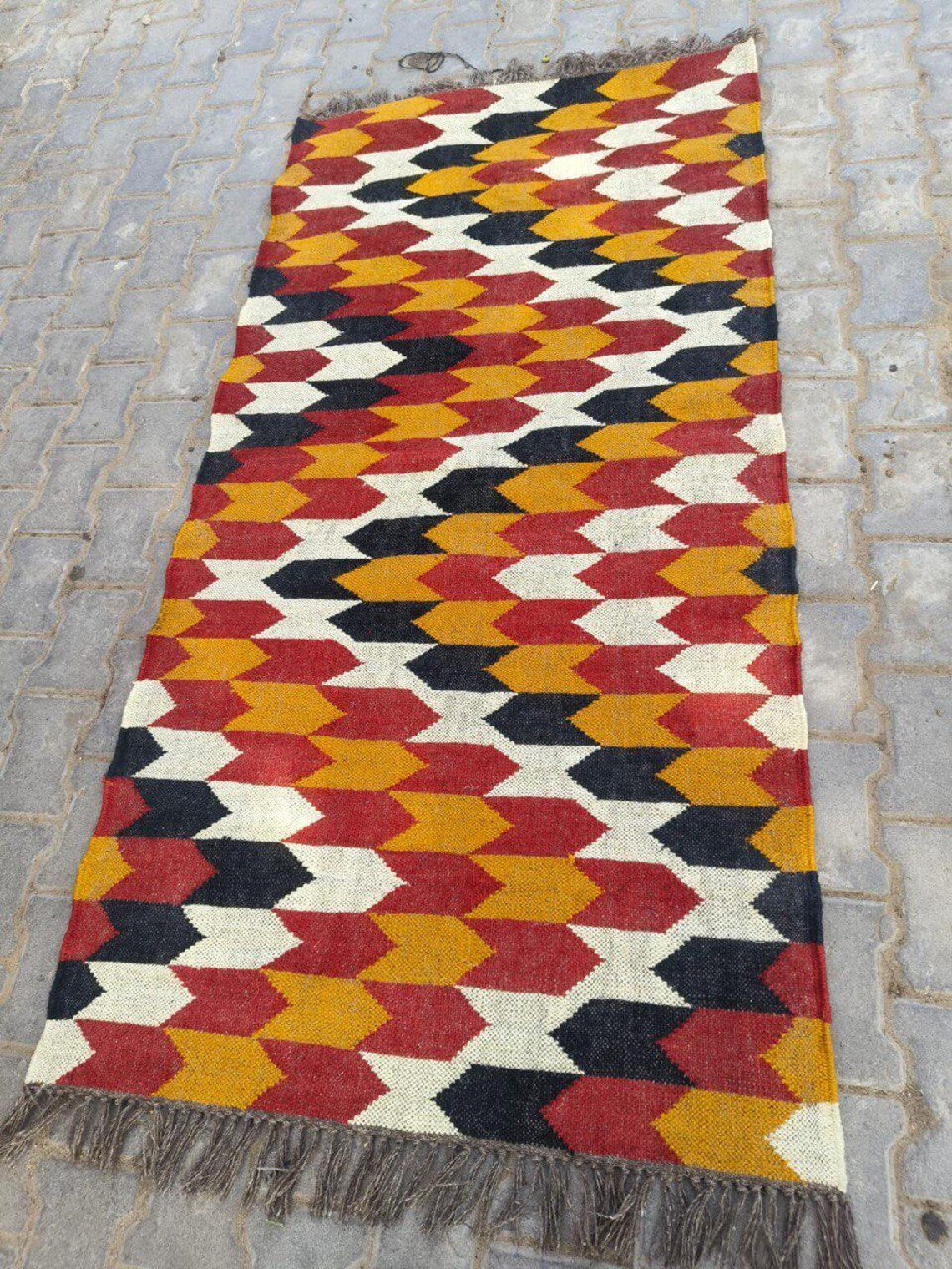 Handwoven Wool Jute Kilim Rug Runner