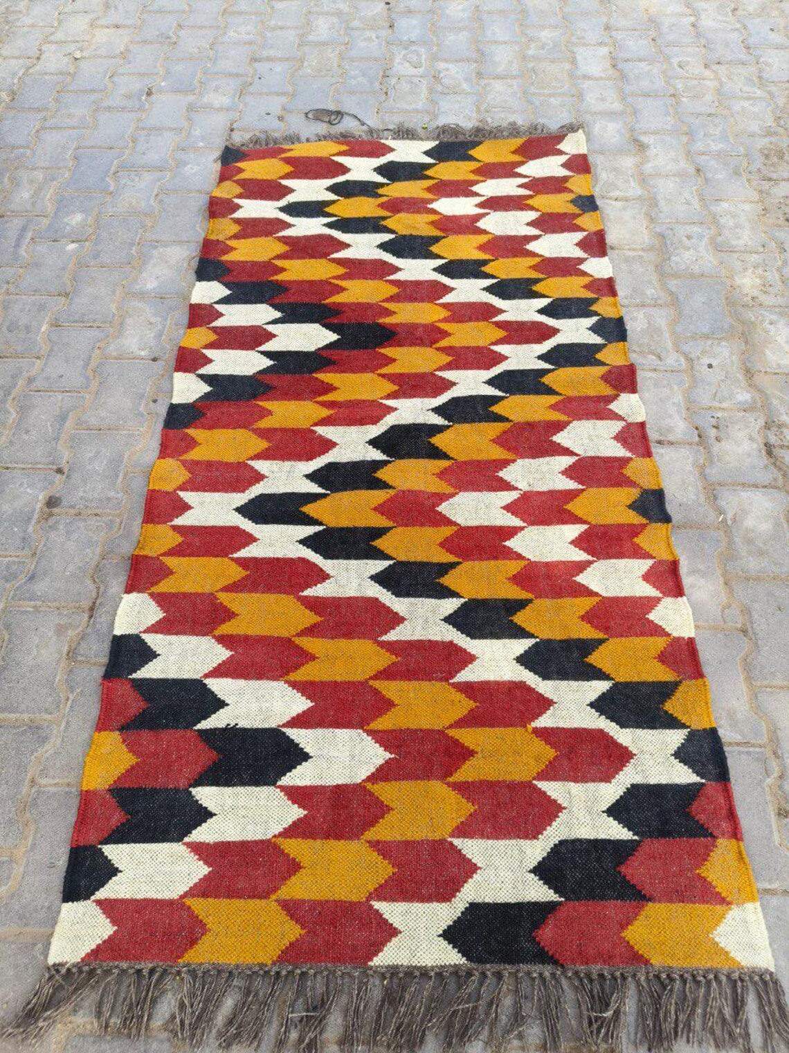 Handwoven Wool Jute Kilim Rug Runner