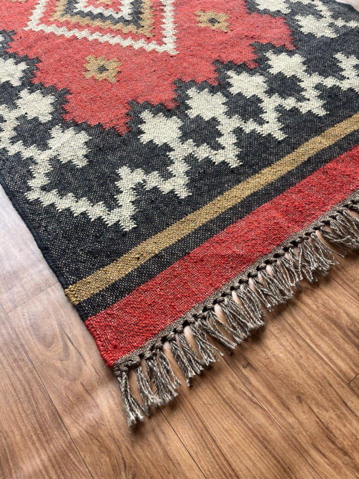Handwoven Wool Jute Kilim Runner Oriental Geometric Rug