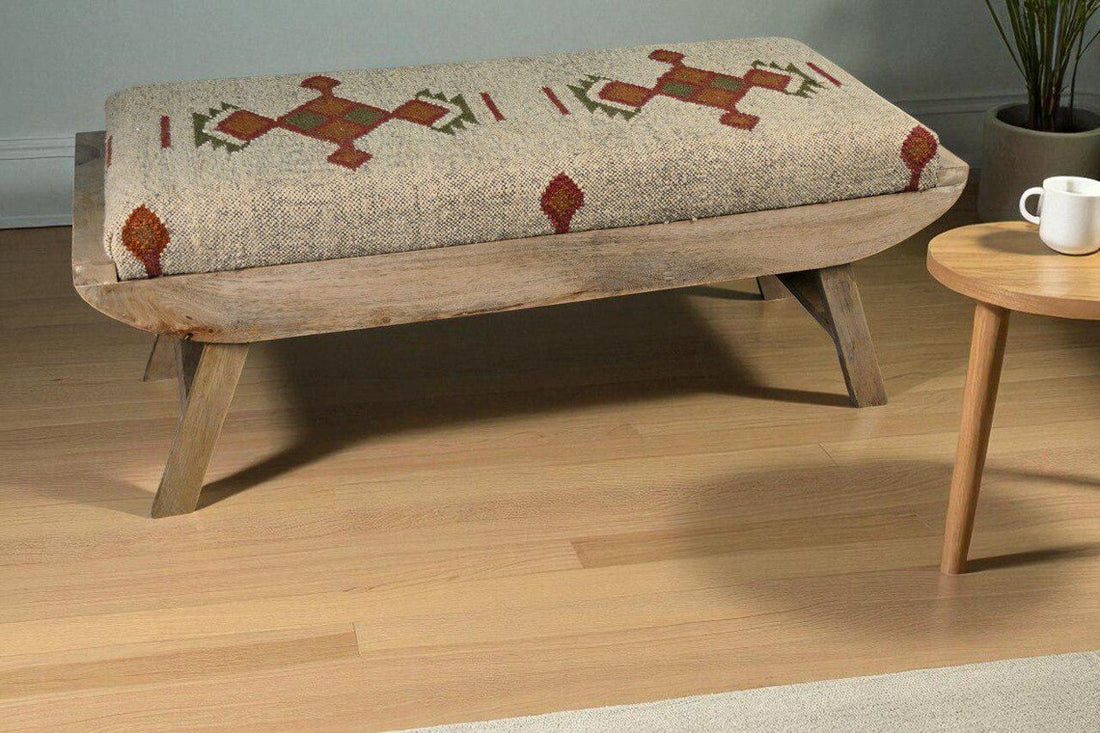 Wooden Folding Kilim Rug Bench – Handmade Boho Ottoman