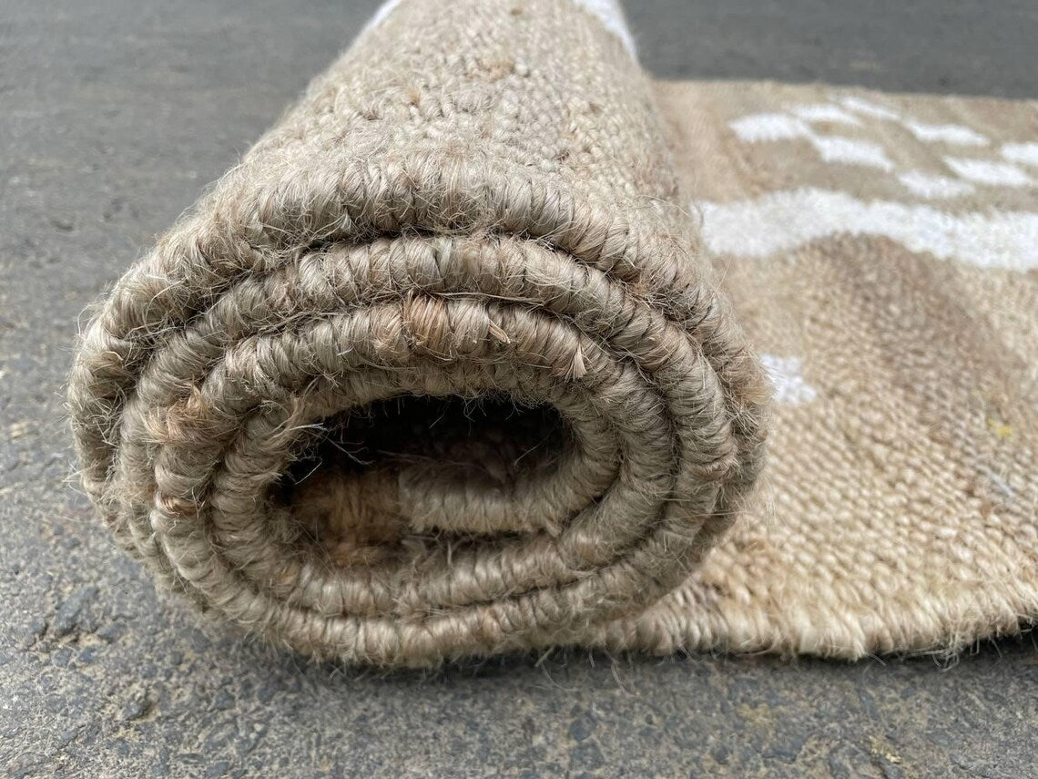 Handwoven Black & White Jute Hemp Runner with Textured Piano Stripe Pattern for Rustic