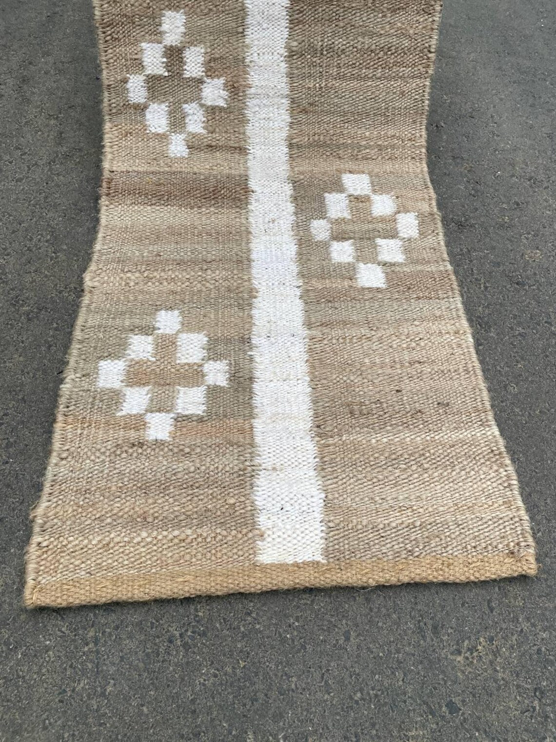 Handwoven Black & White Jute Hemp Runner with Textured Piano Stripe Pattern for Rustic