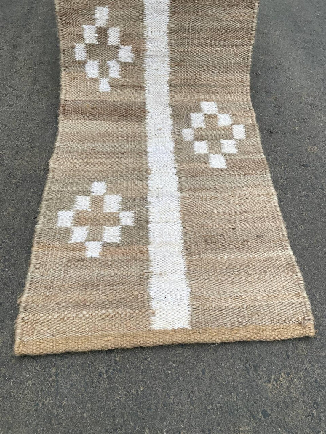 Handwoven Hemp Jute Runner Black Off White Decorative Dhurrie Rug