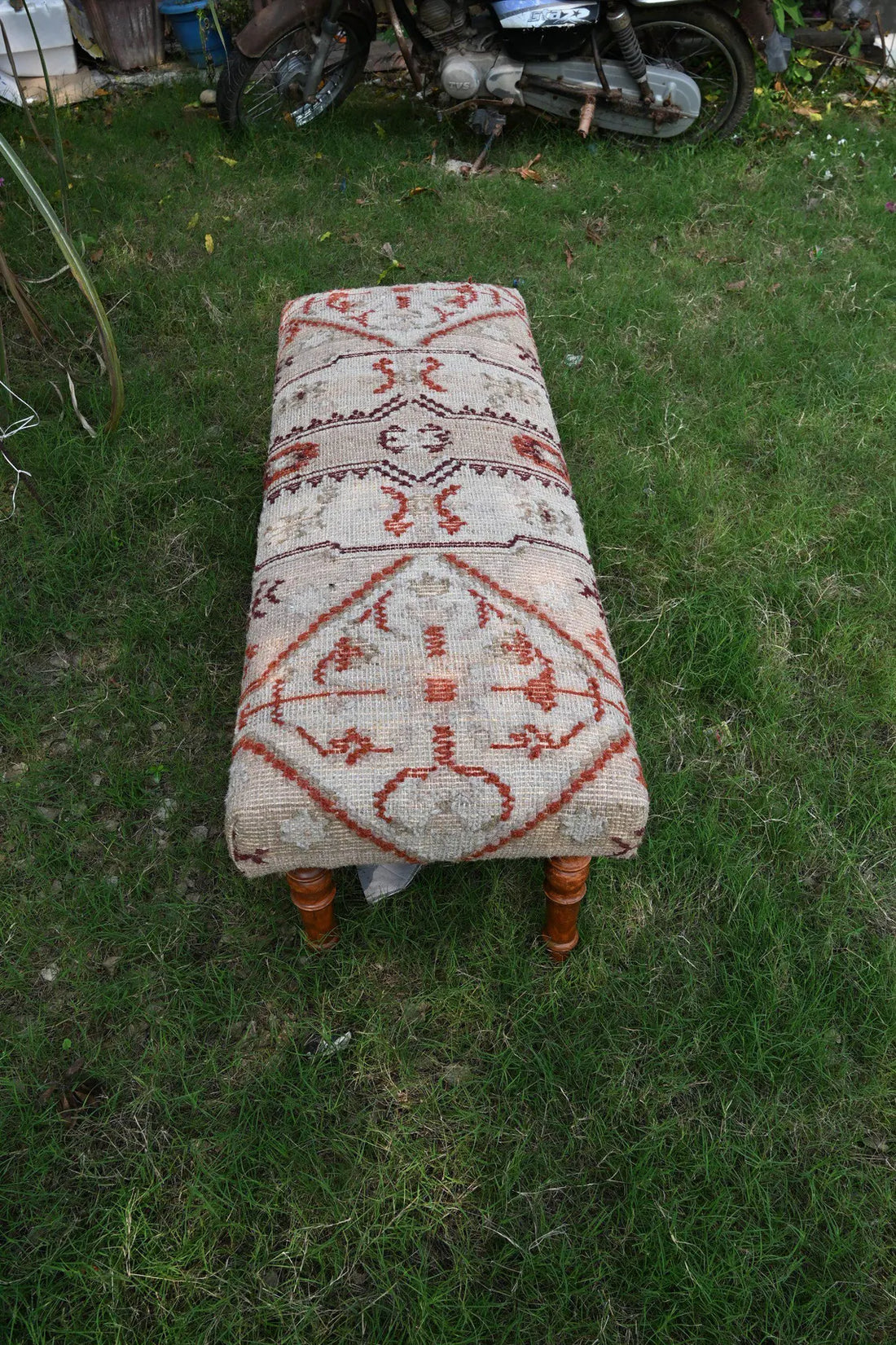 Handmade Kilim Entryway Bench – Wool Jute Upholstered Wooden Seat