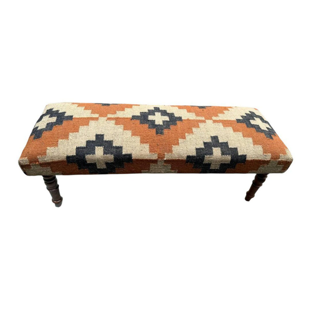 Handmade Kilim Entryway Bench — Wool-Jute Upholstered Wooden Ottoman Seat