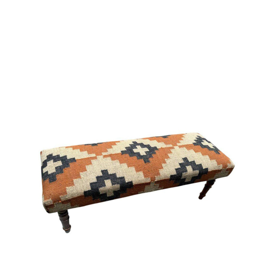 Handmade Kilim Entryway Bench — Wool-Jute Upholstered Wooden Ottoman Seat