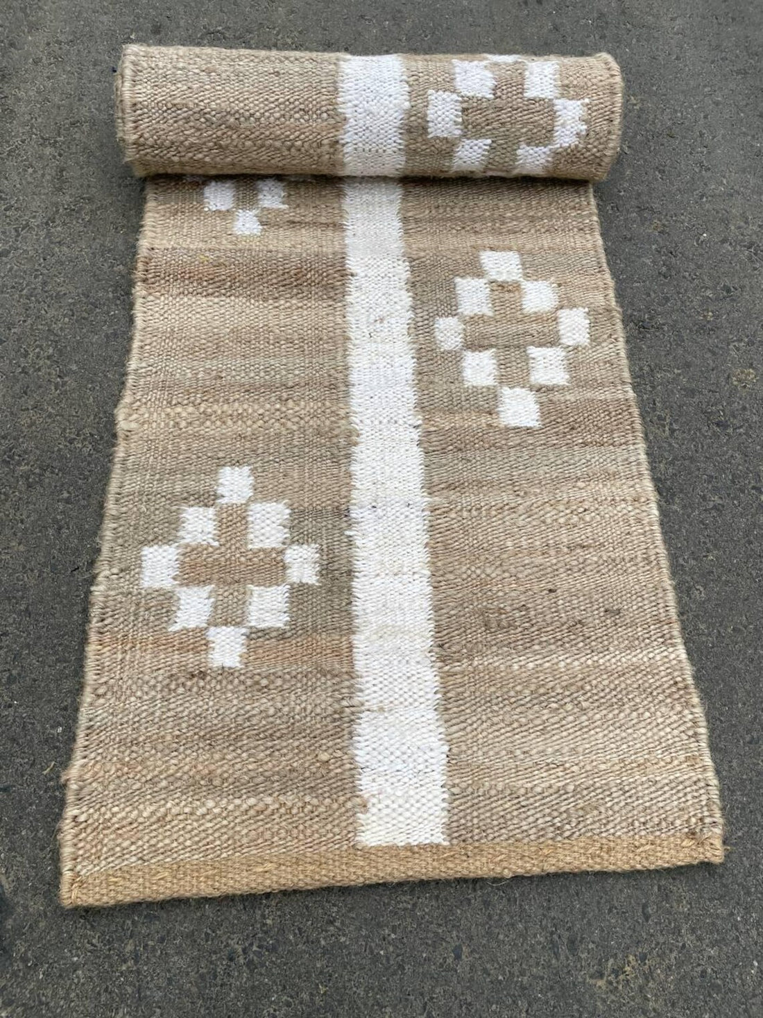 Handwoven Black & White Jute Hemp Runner with Textured Piano Stripe Pattern for Rustic
