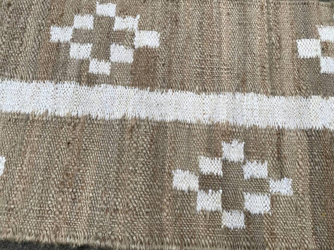 Handwoven Hemp Jute Runner Black Off White Decorative Dhurrie Rug