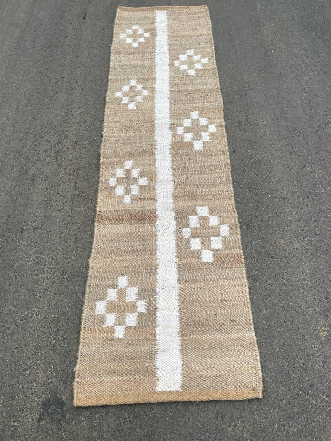 Handwoven Black & White Jute Hemp Runner with Textured Piano Stripe Pattern for Rustic