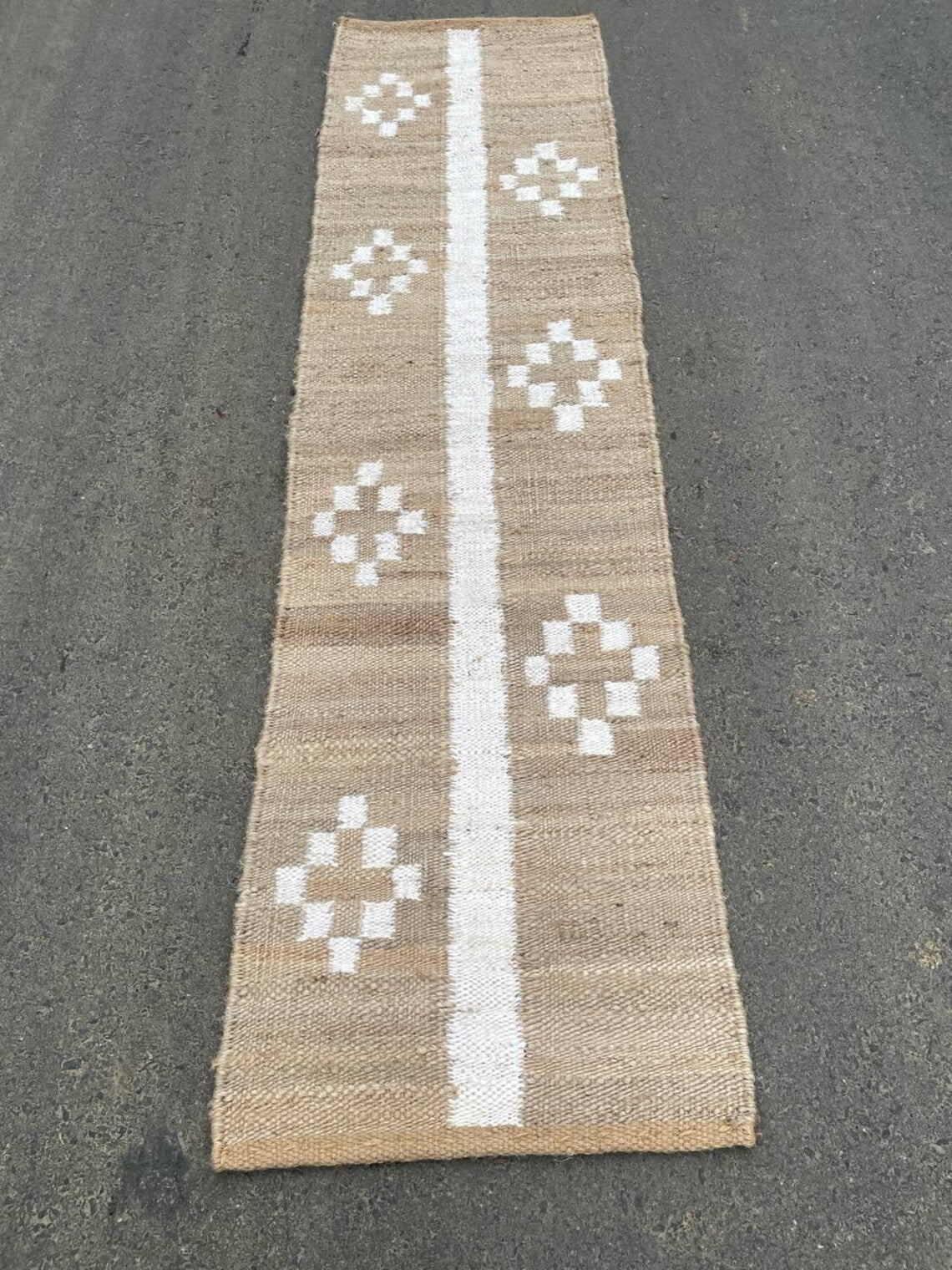 Handwoven Hemp Jute Runner Black Off White Decorative Dhurrie Rug