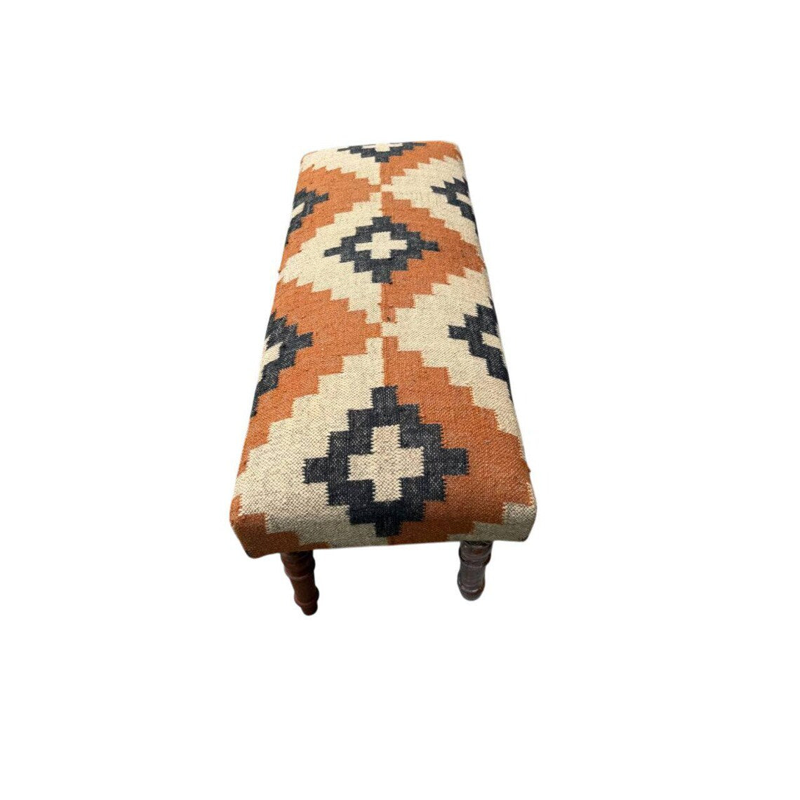 Handmade Kilim Entryway Bench — Wool-Jute Upholstered Wooden Ottoman Seat