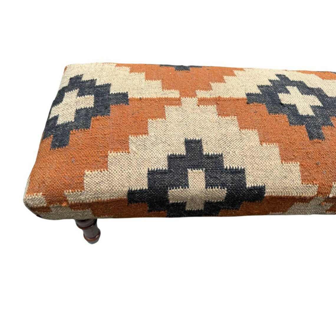 Handmade Kilim Entryway Bench — Wool-Jute Upholstered Wooden Ottoman Seat