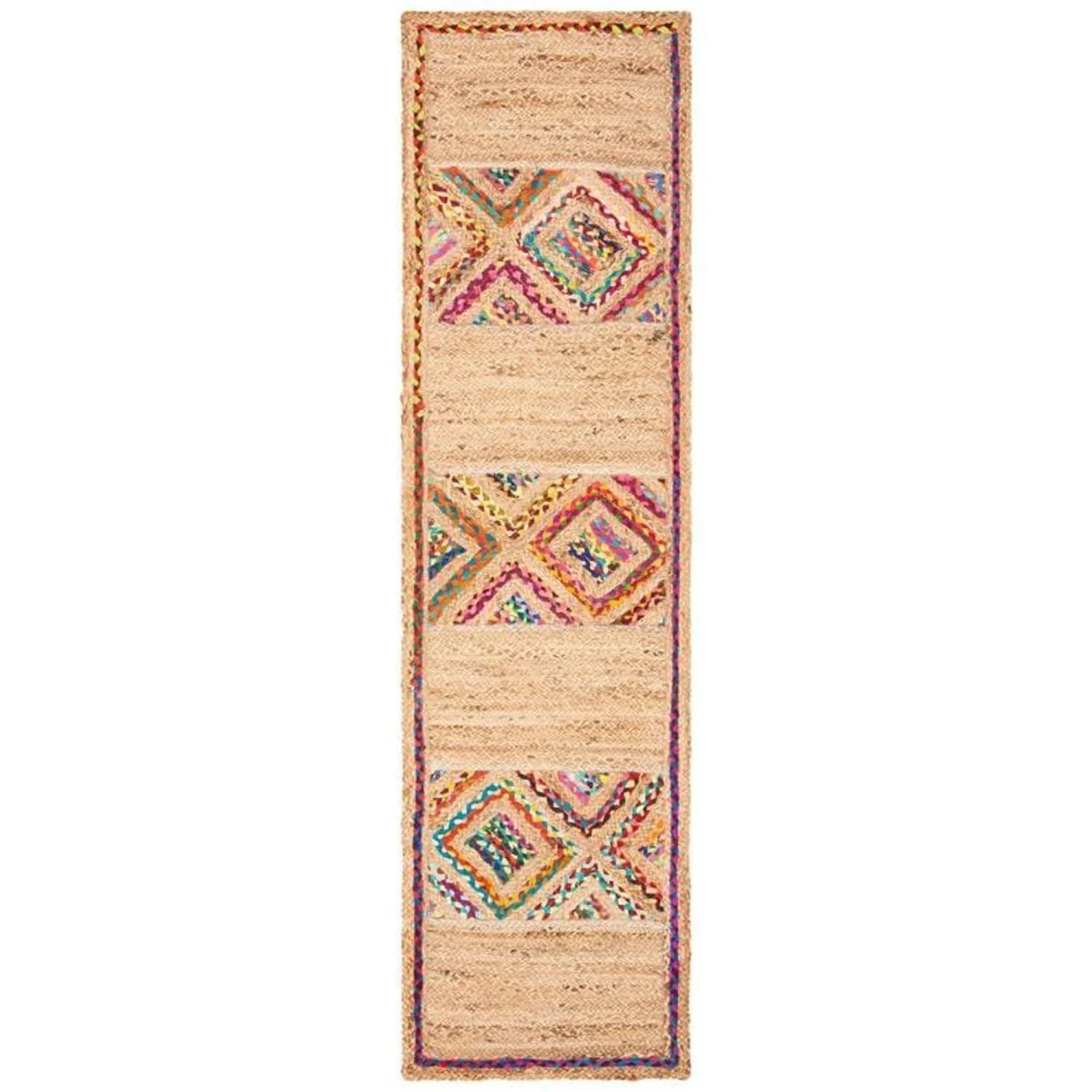 Handwoven Jute Runner Rug – Colorful Braided Chindi Rag