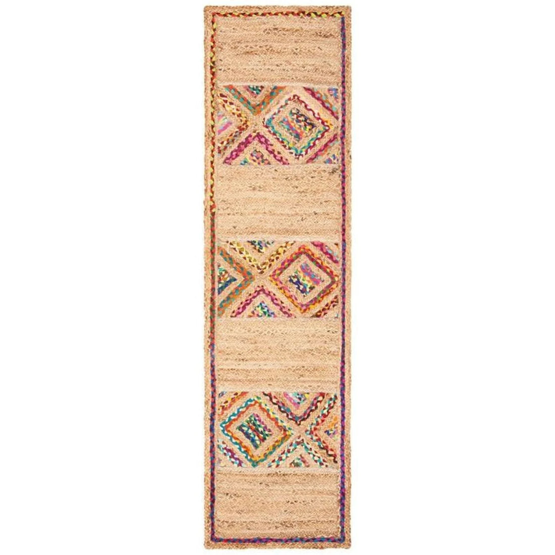 Handwoven Jute Runner Rug – Colorful Braided Chindi Rag