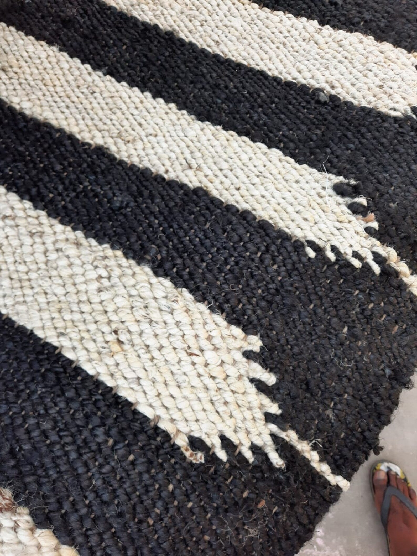 Black and Off White Hemp Jute Runner Rug – Bohemian Hallway Runner