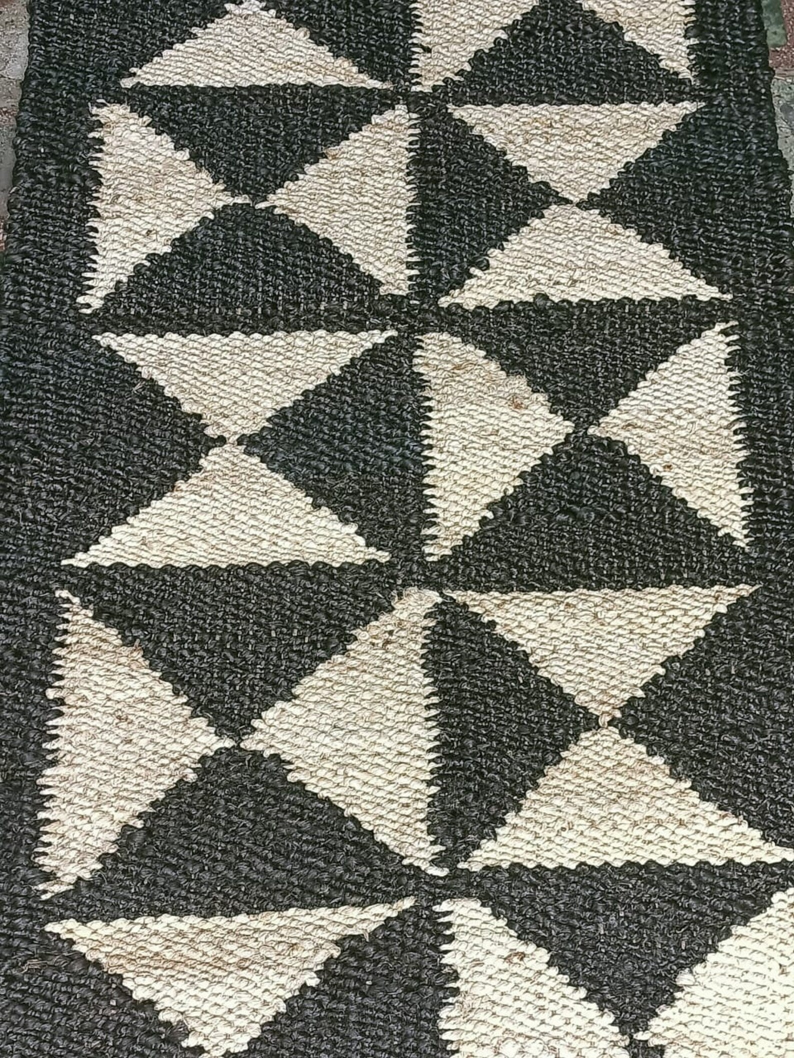 Handmade Black & White Jute Runner Rug for Boho Hallway Interiors