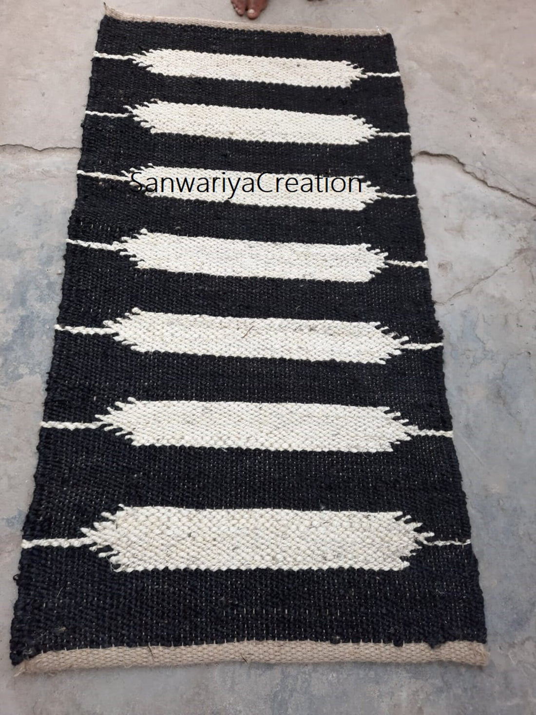 Black and Off White Hemp Jute Runner Rug – Bohemian Hallway Runner