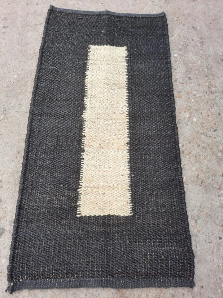 Handmade Black Geometric Jute Runner Rug for Modern Hallways