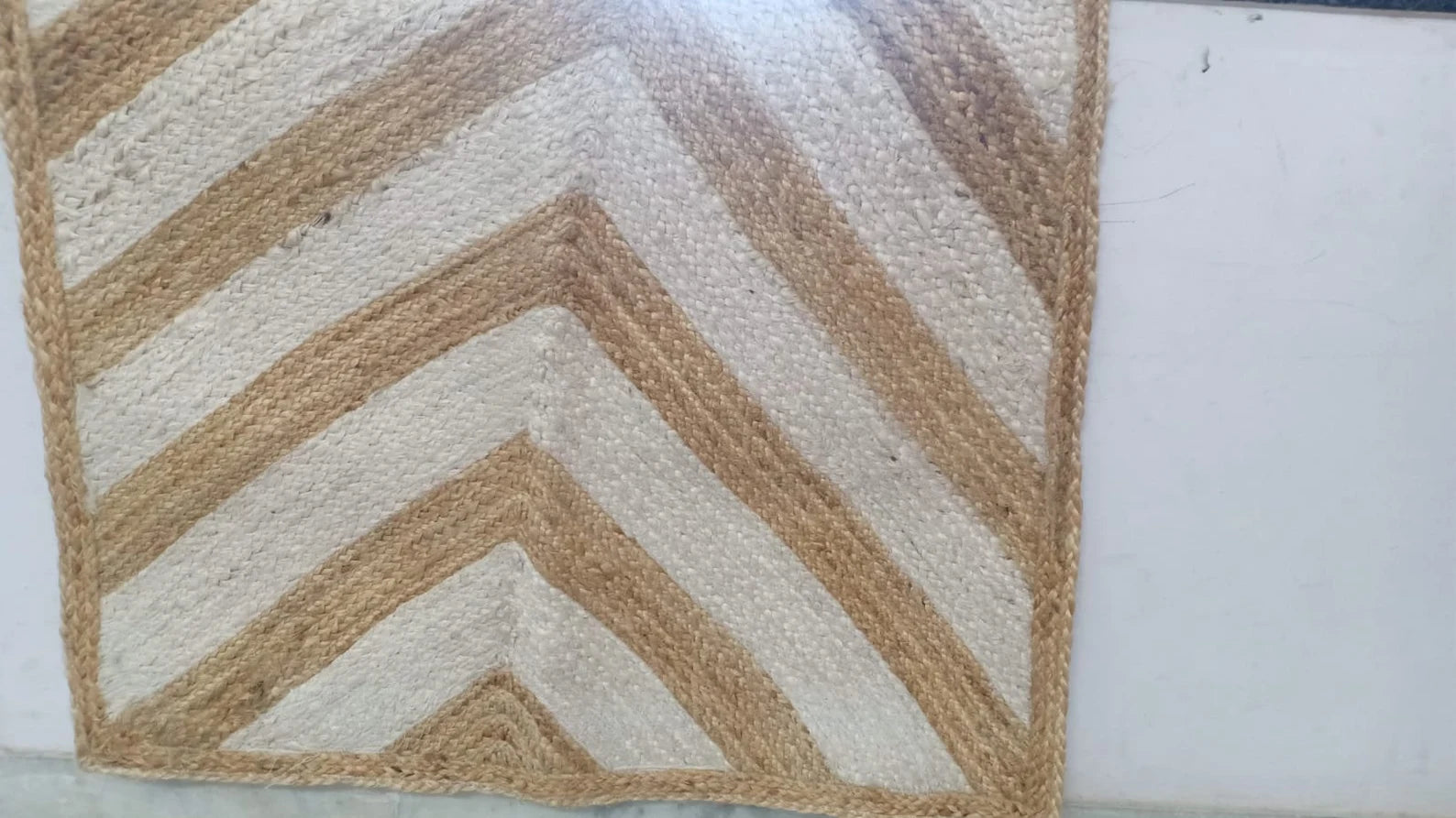 Handmade Jute Chevron Rug – Natural Bohemian Handwoven Area Carpet