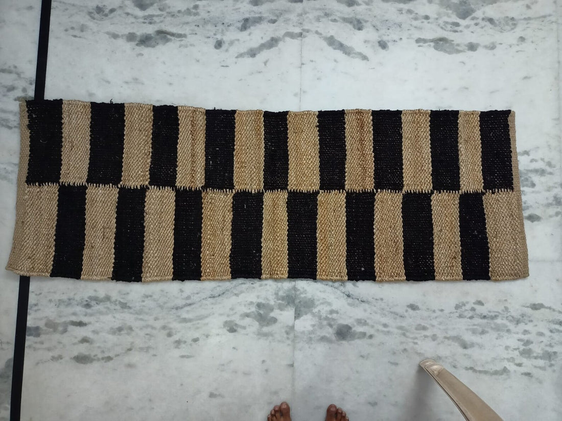 Handwoven Bohemian Jute Runner Rug with Natural Hemp Fiber
