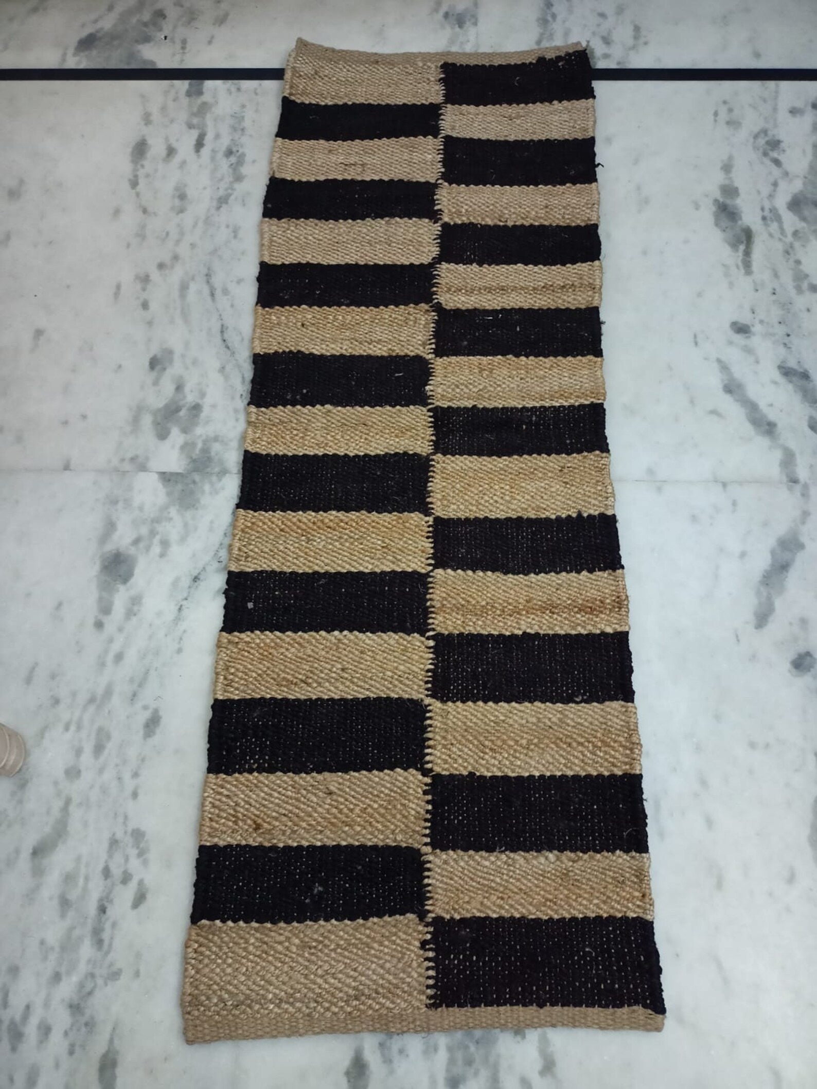Handwoven Bohemian Jute Runner Rug with Natural Hemp Fiber